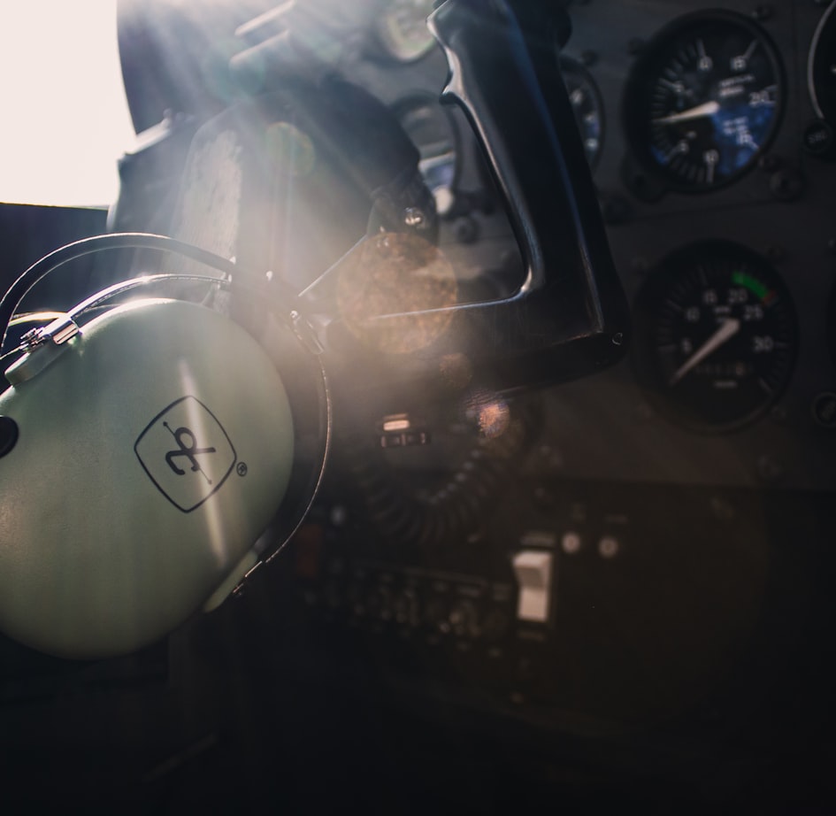Aviation headphones in cockpit